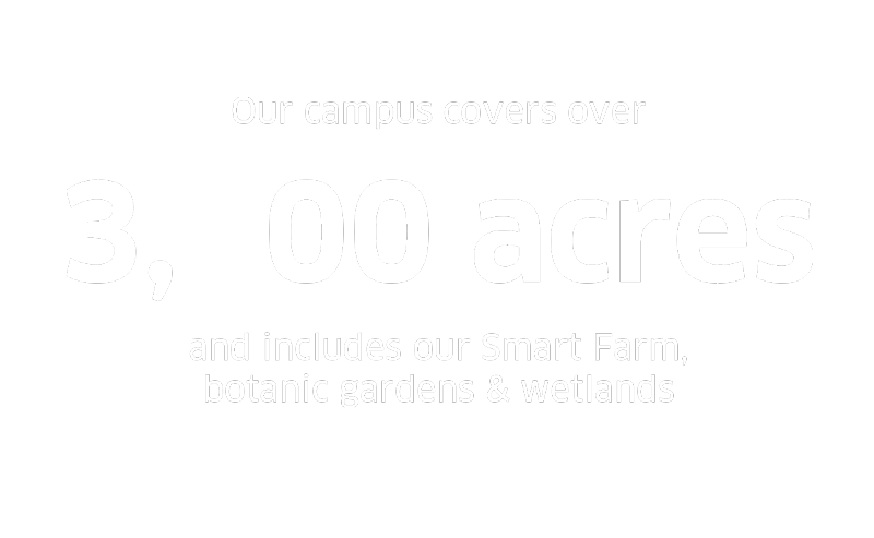 Our campus covers over 3,600 acres and includes our Smart Farm, botanic gardens & wetlands