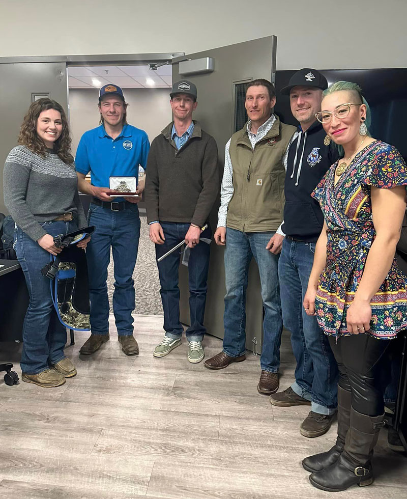 Left to right, Award photos, Saskia Kelly (2nd place Division 1), Matt Brett (1st place Division 1), Kane Larsen (2nd place, industry peer), Justin Fountain (Judge), Jessie Robinson (North 49 organizer) and Madeline Kwan (Assistant Instructor)